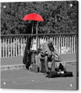 The Busker With The Red Umbrella Acrylic Print