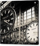 The Dent Clock And Replica At St Pancras Railway Station Acrylic Print