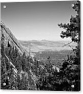 The Flatirons Boulder Colorado From The Royal Arch Black And White Acrylic Print