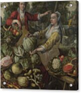 The Four Elements - Earth. A Fruit And Vegetable Market With The Flight Into Egypt In The Background Acrylic Print