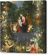 The Holy Family Within A Garland Of Fruit, Flowers And Vegetables Held By Angels Acrylic Print