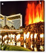 The Mirage Casino And Volcano At Night Acrylic Print