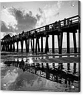 Naples Pier At Sunset Naples Florida Ripples Black And White Acrylic Print