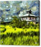 The Pink House In Salt Marsh-van Gogh Style Acrylic Print