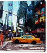 Times Square Taxi- Art By Linda Woods Acrylic Print