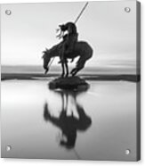 Top Of The Rock Native American Statue Silhouette Reflections Bw Acrylic Print
