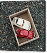 Toy Cars In Wooden Box Acrylic Print