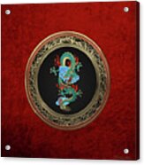 Treasure Trove - Turquoise Dragon Over Red Velvet Acrylic Print