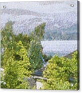 Trees And Houses Overlooking A Lake Acrylic Print