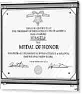 Trump Medal Of Honor Acrylic Print