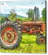 Trusty Old Red Tractor Pencil Acrylic Print