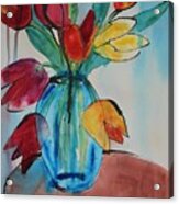 Tulips In A Blue Glass Vase Acrylic Print