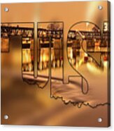 Tulsa Oklahoma Typography Blur - State Shape Series - Liquid Gold - 21st Street Bridge Acrylic Print