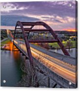 Twilight Panorama Of Pennybacker Bridge 360 Over Lake Austin - Texas Hill Country Acrylic Print