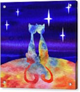 Two Cats Starry Night Silhouette Acrylic Print