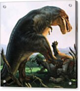 Tyrannosaurus Rex Eating A Styracosaurus Acrylic Print