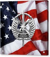 U. S.  Air Force Tactical Air Control Party - Usaf Special Tactics Tacp Badge Over American Flag Acrylic Print