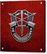 U. S.  Army Special Forces  -  Green Berets D U I Over Red Velvet Acrylic Print