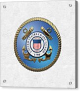 U. S.  Coast Guard  -  U S C G Emblem Over White Leather Acrylic Print
