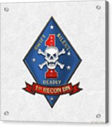 U S M C  1st Reconnaissance Battalion -  1st Recon Bn Insignia Over White Leather Acrylic Print