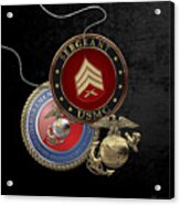 U. S. Marines Sergeant -  U S M C  Sgt Rank Insignia Over Black Velvet Acrylic Print