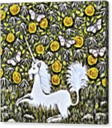 Unicorn With Yellow Flowers And Butterflies Acrylic Print
