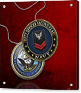 U.s. Navy Petty Officer Second Class - Po2 Rank Insignia Over Red Velvet Acrylic Print