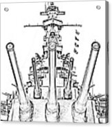 Uss Alabama Battleship Guns Tower And Flags Mobile Alabama Black And White Line Art Acrylic Print