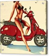 Vespa Girl - Vintage Poster Acrylic Print