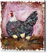 Vintage  Blue Hen With Chicks Fresco Acrylic Print