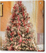 Vintage Christmas Tree In Classic Crimson Red Trim Acrylic Print