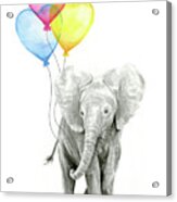 Watercolor Elephant With Heart Shaped Balloons Acrylic Print