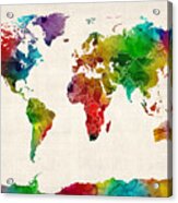 Watercolor Map Of The World Map Acrylic Print