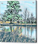 Watercolor Pond Scenery Acrylic Print