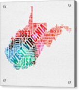 West Virginia Watercolor Word Cloud Map Acrylic Print