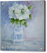 White Blooms In Blue Vase Acrylic Print