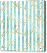 White Finger Starfish Watercolor Stripe Pattern Acrylic Print