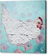 White Hen On Poppies Background Acrylic Print