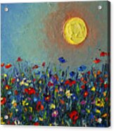 Wildflowers Meadow Sunrise Modern Floral Original Palette Knife Oil Painting By Ana Maria Edulescu Acrylic Print