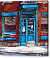Wilensky's Doorway With Bicycle Montreal Memories Best Original Canadian Paintings For Sale Cspandau Acrylic Print