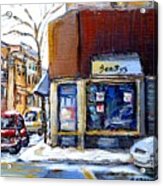 Winter At Beauty's Restaurant City Scene Landmark Paintings Montreal Memories Exceptional Canada Art Acrylic Print