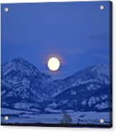 Winter Full Moon Over The Rockies Acrylic Print