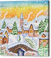 Winter Landscape With Bridge Acrylic Print
