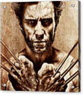 Hugh Jackman As Wolverine Sepia Mix Acrylic Print