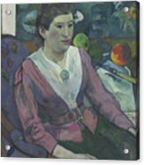 Woman In Front Of A Still Life By Cezanne Acrylic Print