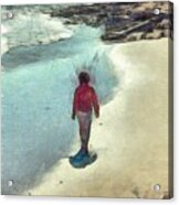 Woman Walking On The Beach Pei Acrylic Print