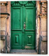 Wooden Ornamented Gate In Green Color Acrylic Print