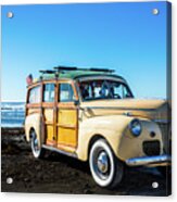 Woodie Parked On Cardiff-by-the-sea Beach Acrylic Print