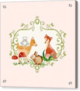 Woodland Fairytale - Animals Deer Owl Fox Bunny N Mushrooms Acrylic Print