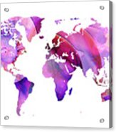 World Map 20 Pink And Purple By Sharon Cummings Acrylic Print